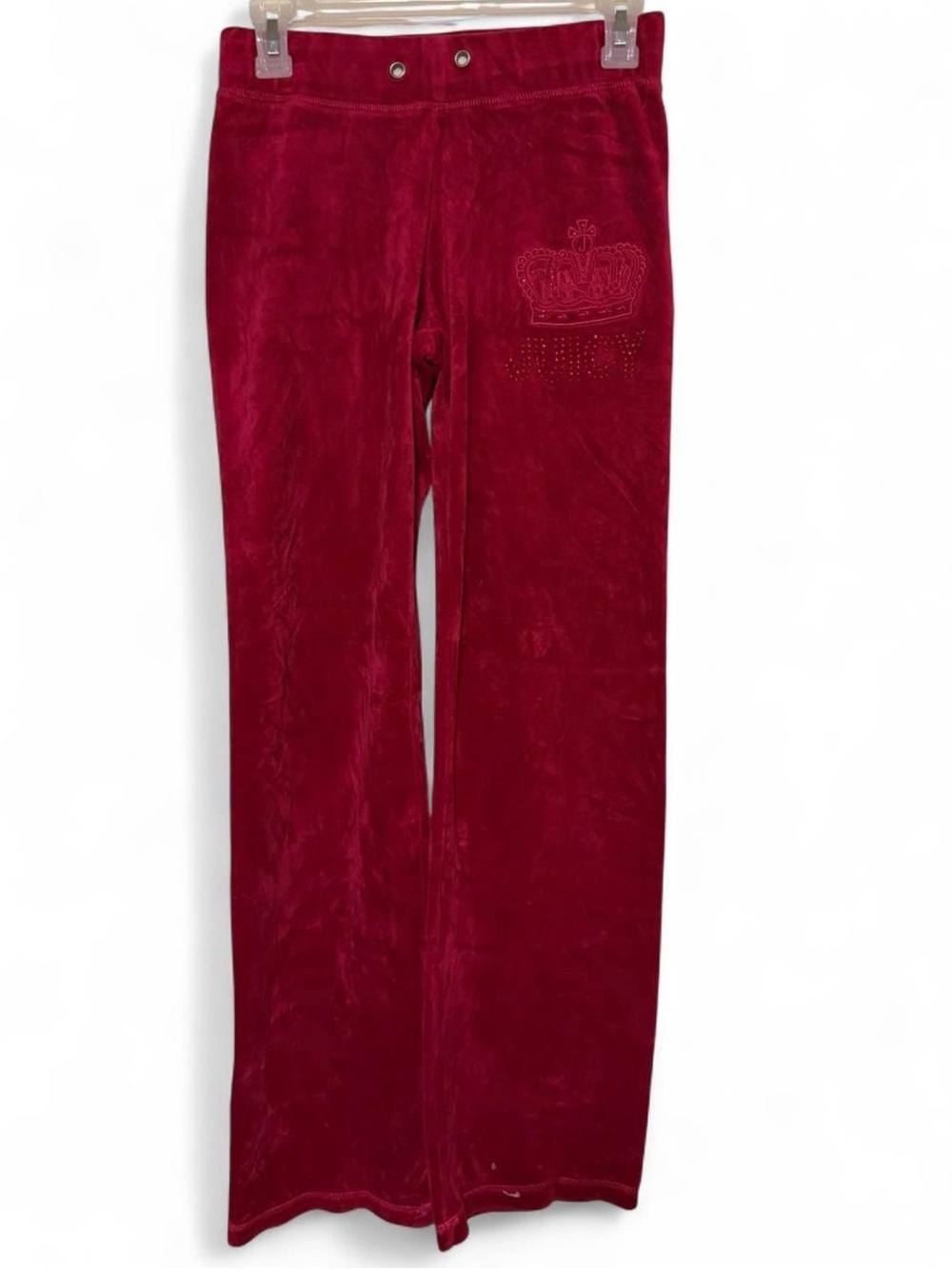 Vintage Y2K Juicy Couture Velour Track Pants Rhinestone Crown Berry Sz L